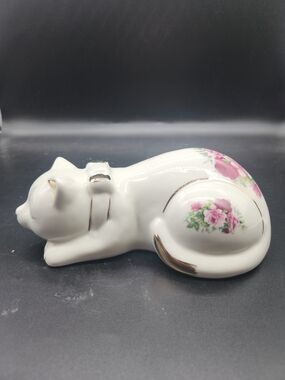 Vintage Baum Brothers Porcelain Cat Figurine w/floral & Gold Accents